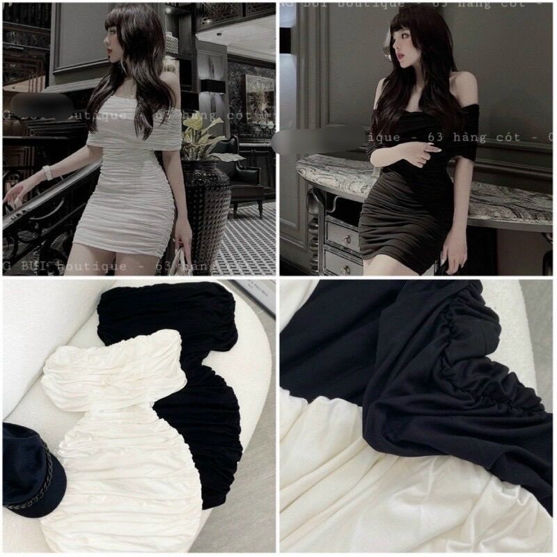 Đầm bẹt vai body nhún tay ngắn BG