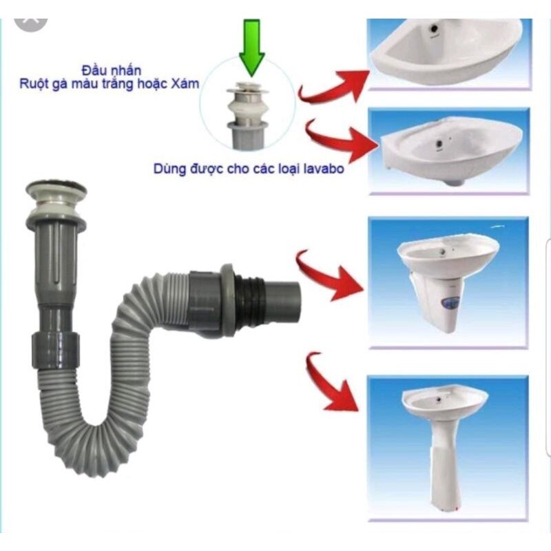 Xả lavabo ruột gà, xả nhấn xám ti thau, xả lật