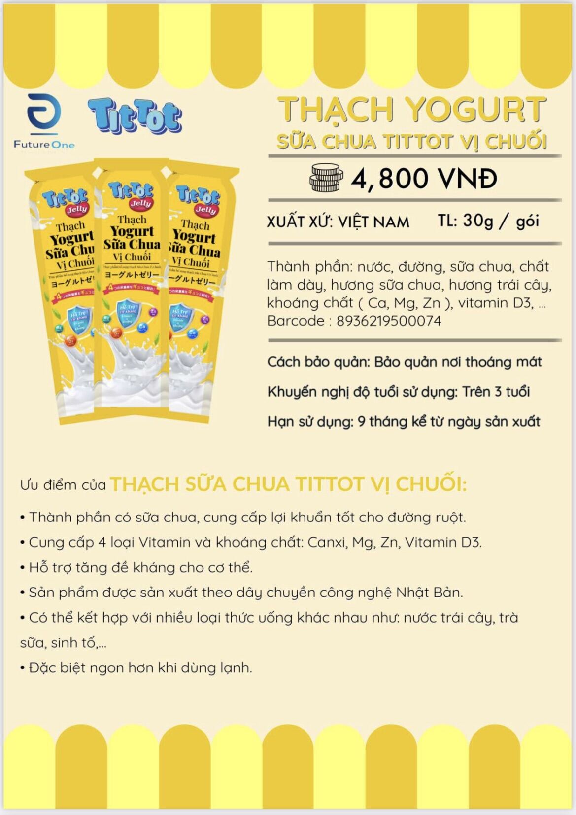 COMBO 10 THANH TẶNG 1 Thạch Sữa Chua vị chuối ít ngọt TITTOT Công nghệ Nhật