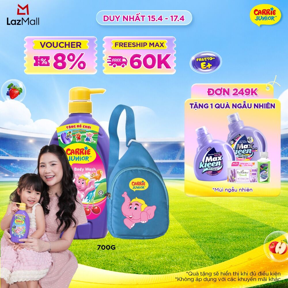 [Tặng Kèm Túi Đeo Chéo] Sữa Tắm Gội cho bé Carrie Junior Hương Cherry 700g