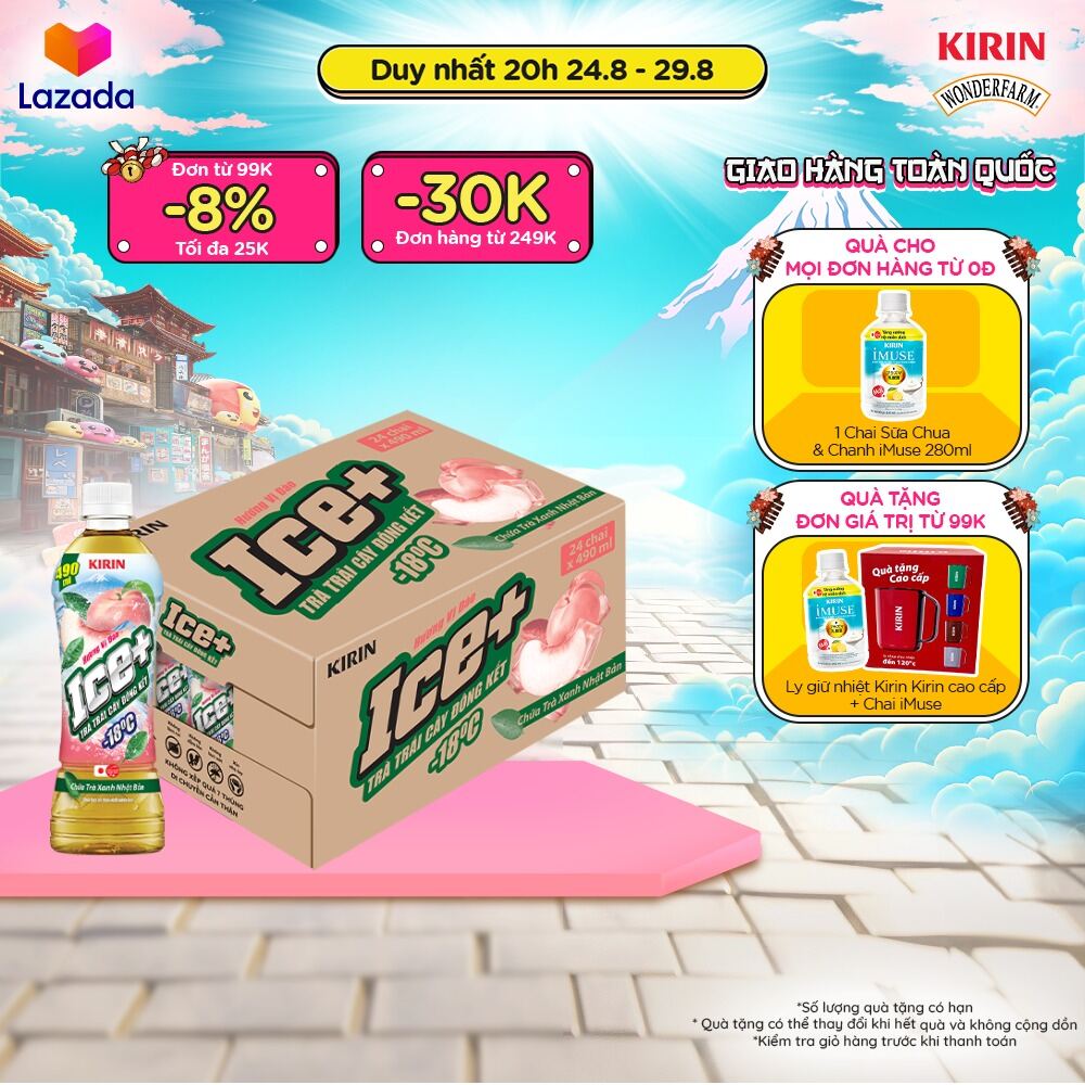 [Duy nhất 20h 24-29.08 | Đơn từ 99K tặng quà - Giao hàng Toàn quốc  Thùng 24 Chai Kirin Ice+ Trà Trá