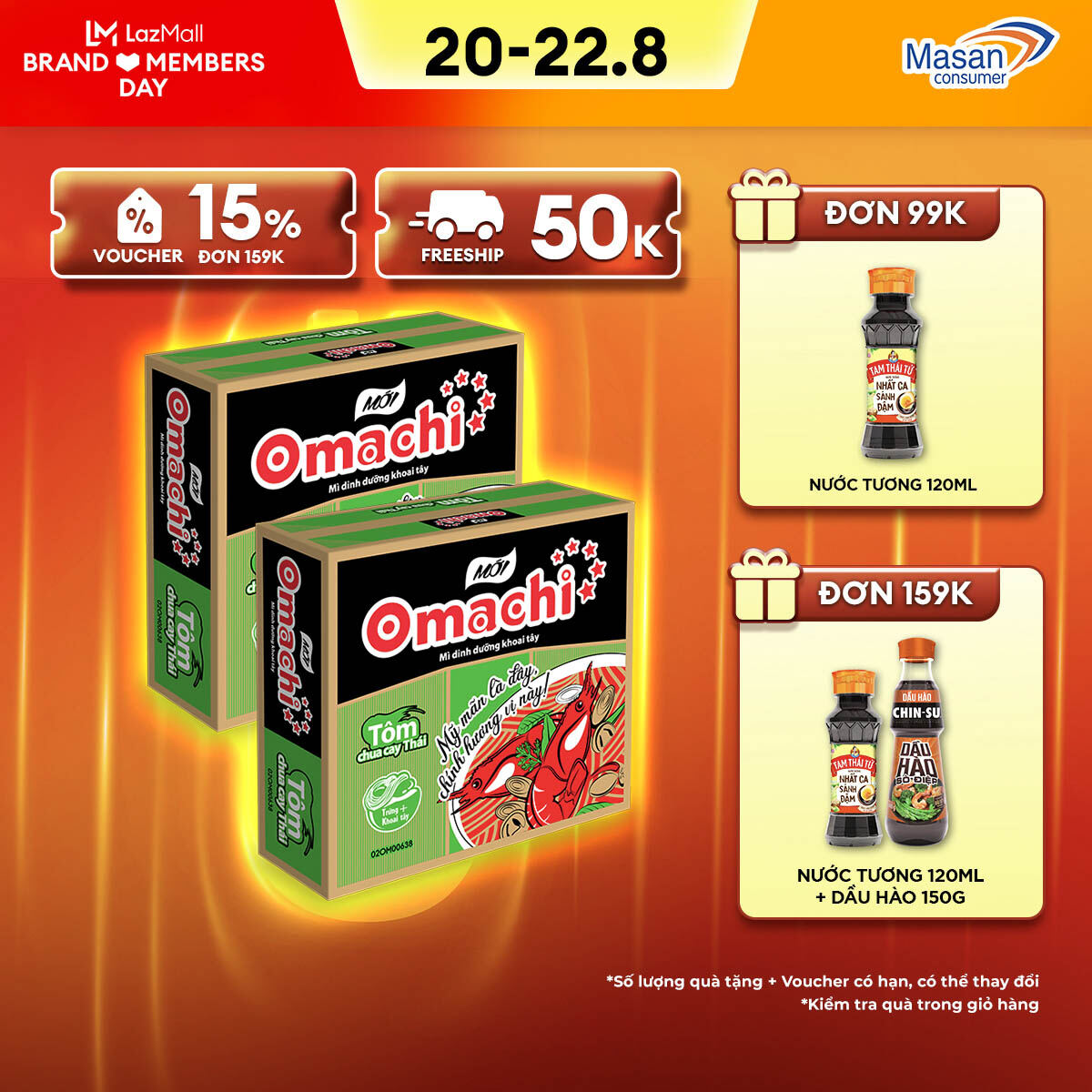 Combo 2 thùng mì omachi tôm chua cay thái - thùng 30 gói x 80g
