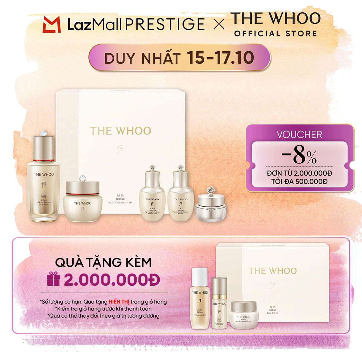 [THE WHOO OFFICIAL] Bộ tinh chất tự sinh chống lão hóa thế hệ thứ 4 THE WHOO Bichup Ultimate Recovery Youth Serum 50ml+20ml