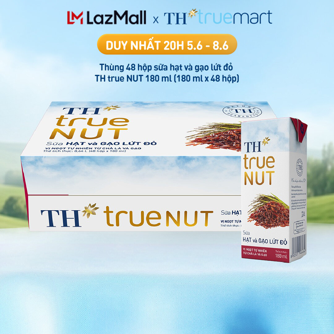 Thùng 48 hộp sữa hạt và gạo lứt đỏ TH true NUT 180 ml (180 ml x 48)