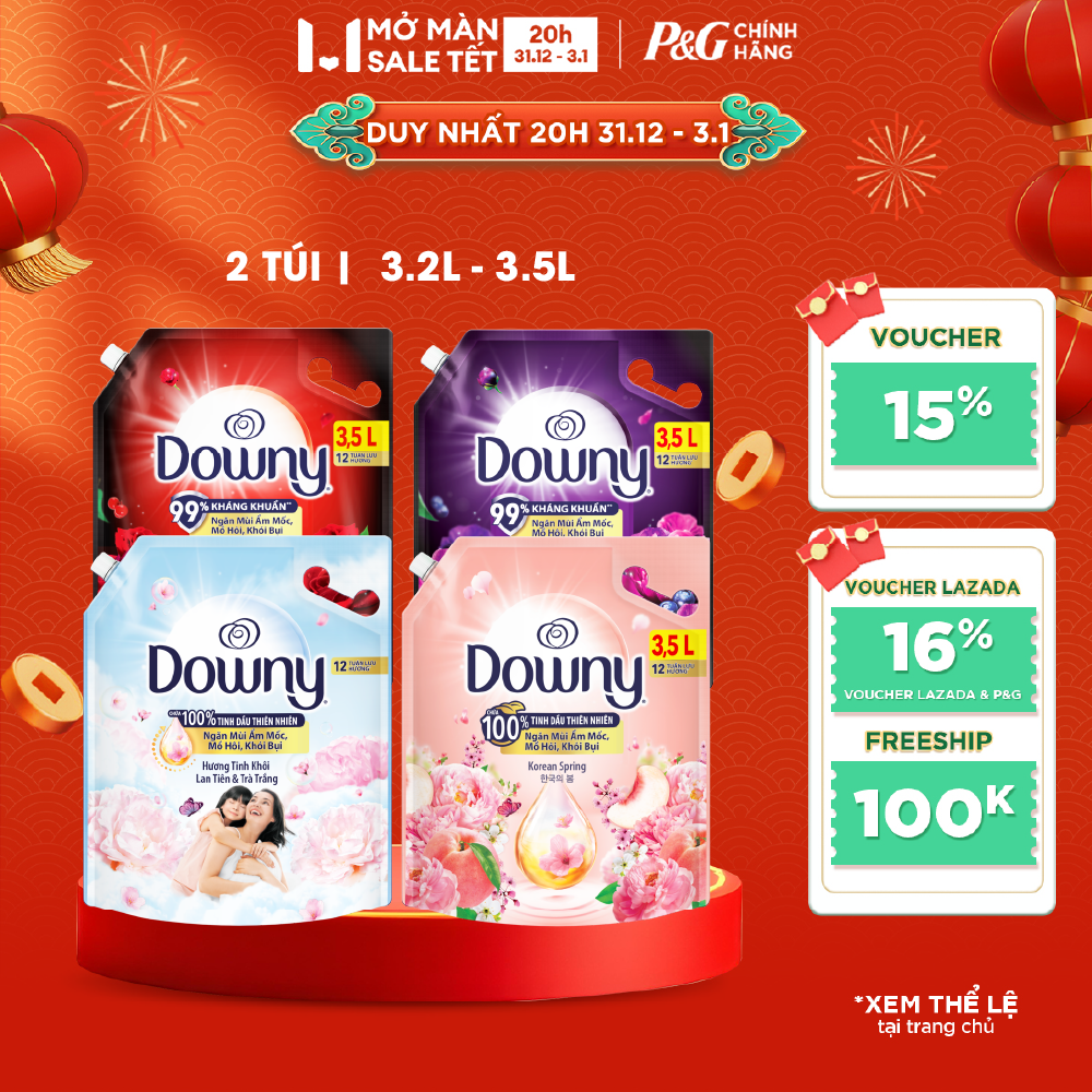  Combo 2 Nước Xả Vải DOWNY Hương Nước Hoa Cao Cấp Đam Mê  Huyền Bí  Tinh Khôi  Korean Spring Túi 3.5L 3.2L 