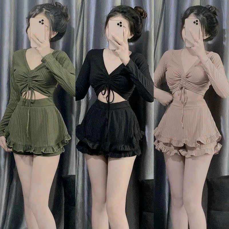 Set áo rút dây bèo kèm quần váy bèo BOB1