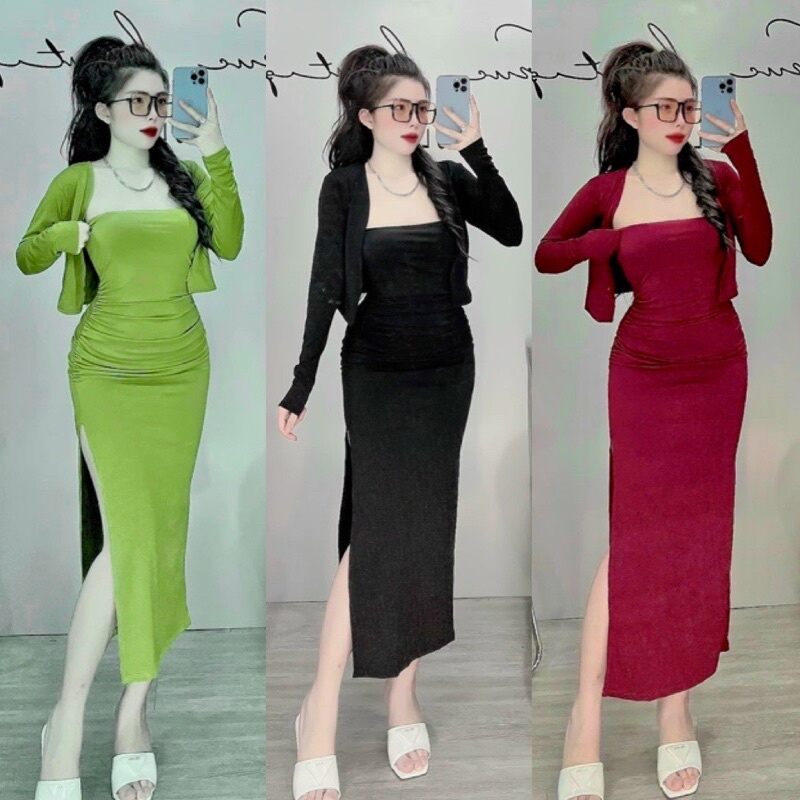 Set đầm body kèm áo cực xịn dbd77