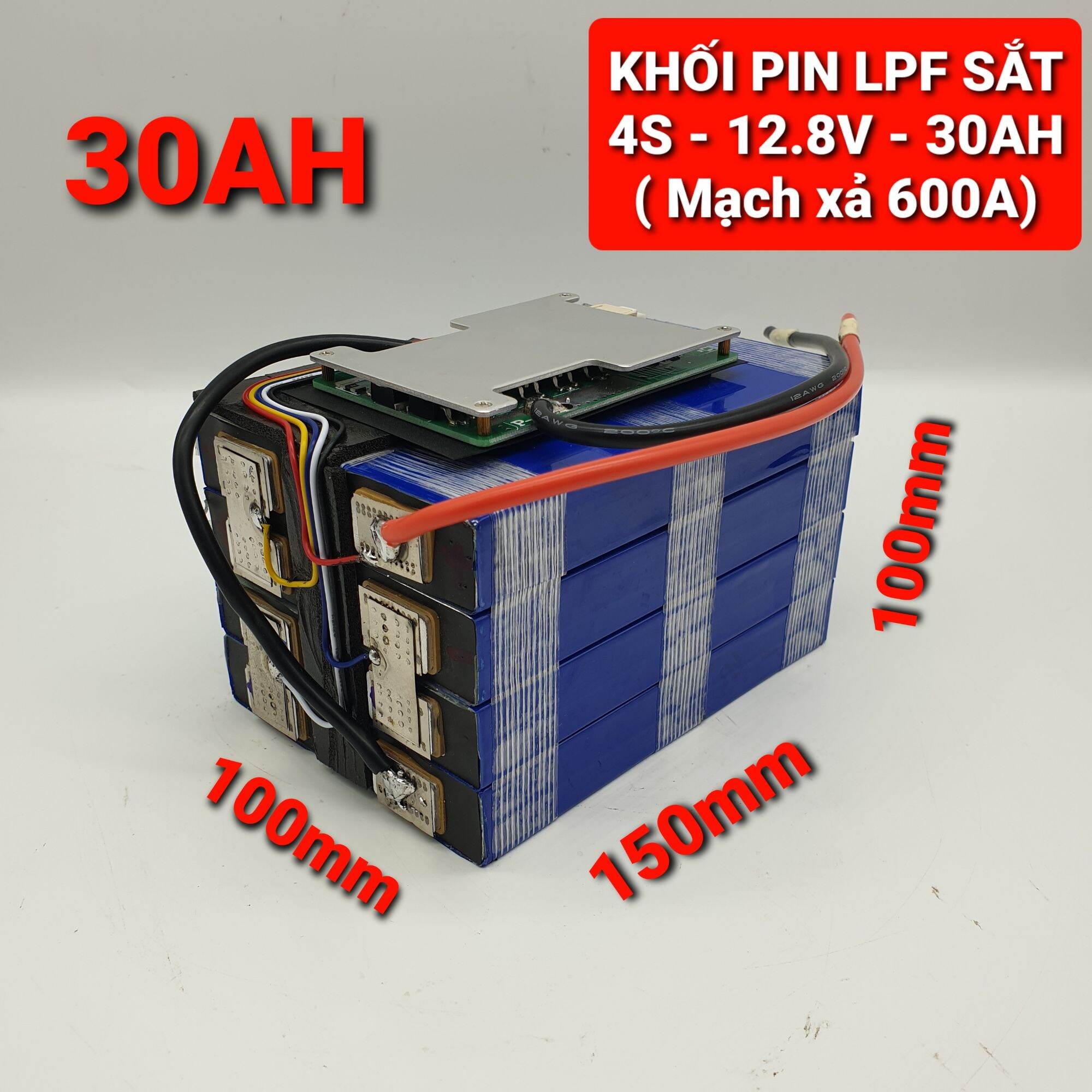 Achun.vn - bình pin lpf sắt 4s - 12.8v - 30ah mạch xả 600a dòng xả cao