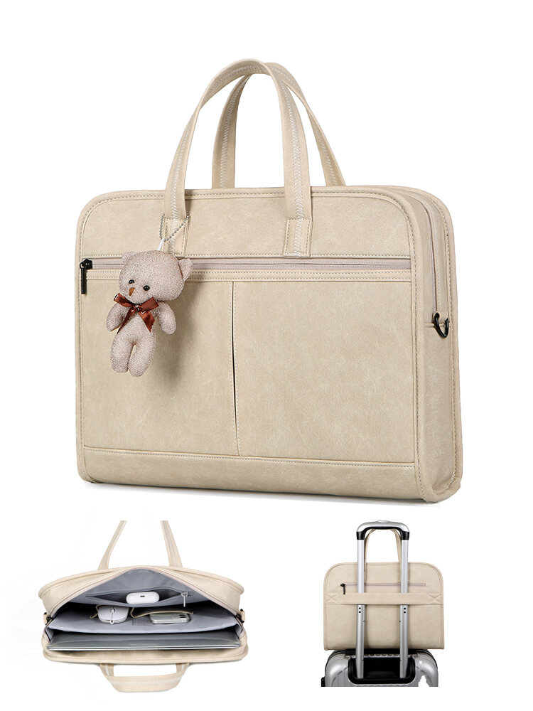 Túi Xách Chống Sốc Cho Máy Tính Xách Tay 15,6 Inch Dành Cho Nam Và Nữ Túi Xách Cầm Tay Thiết Kế Đơn Giản Bằng Da Giả Dành Cho Lenovo Pro16 Huawei Apple Gaming Laptop