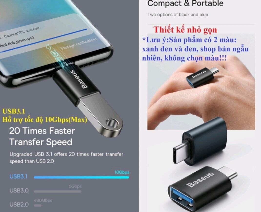 Đầu chuyển đổi BASEUS USB 3.1 Type C sang USB