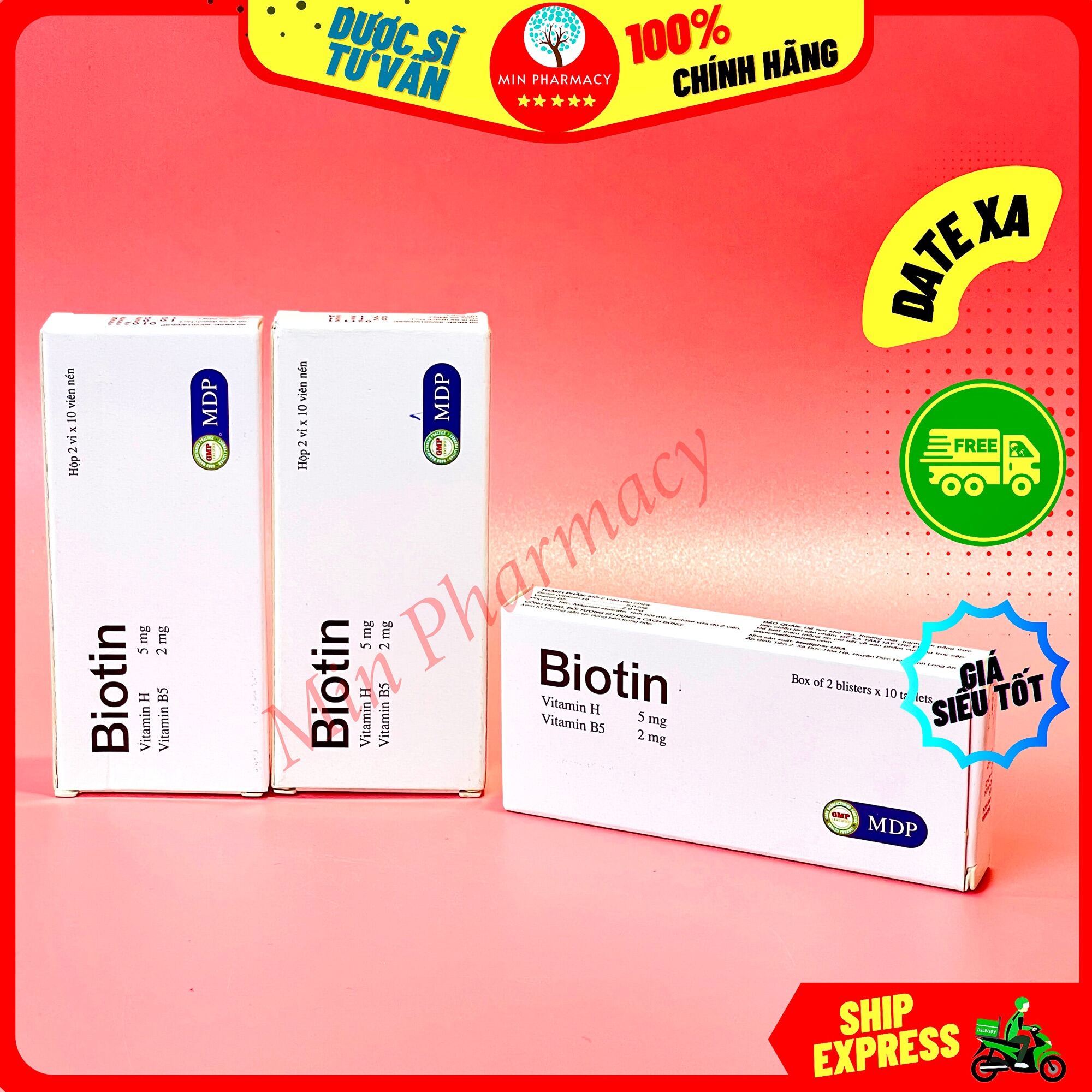 Viên uống Biotin vitamin H Giúp tóc và móng khỏe, Ngừa rụng tóc, Đẹp da