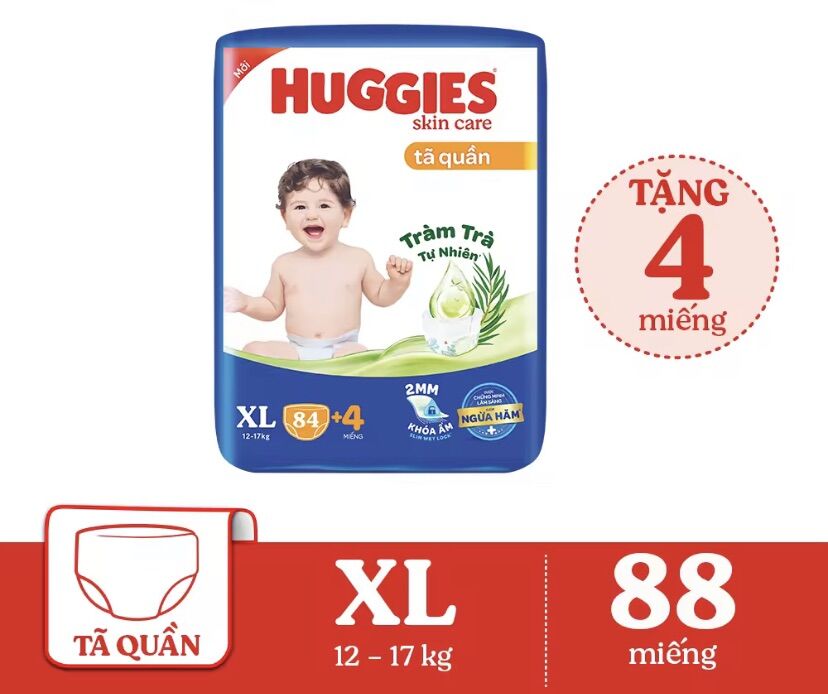 Tả quần Huggies XL88 tràm trà mẫu mới