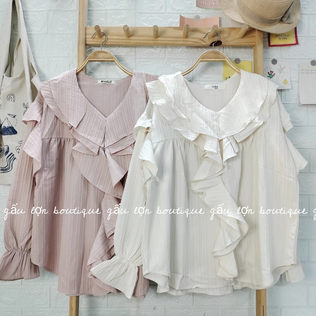 áo kiểu phối bèo tay bo tiểu thư