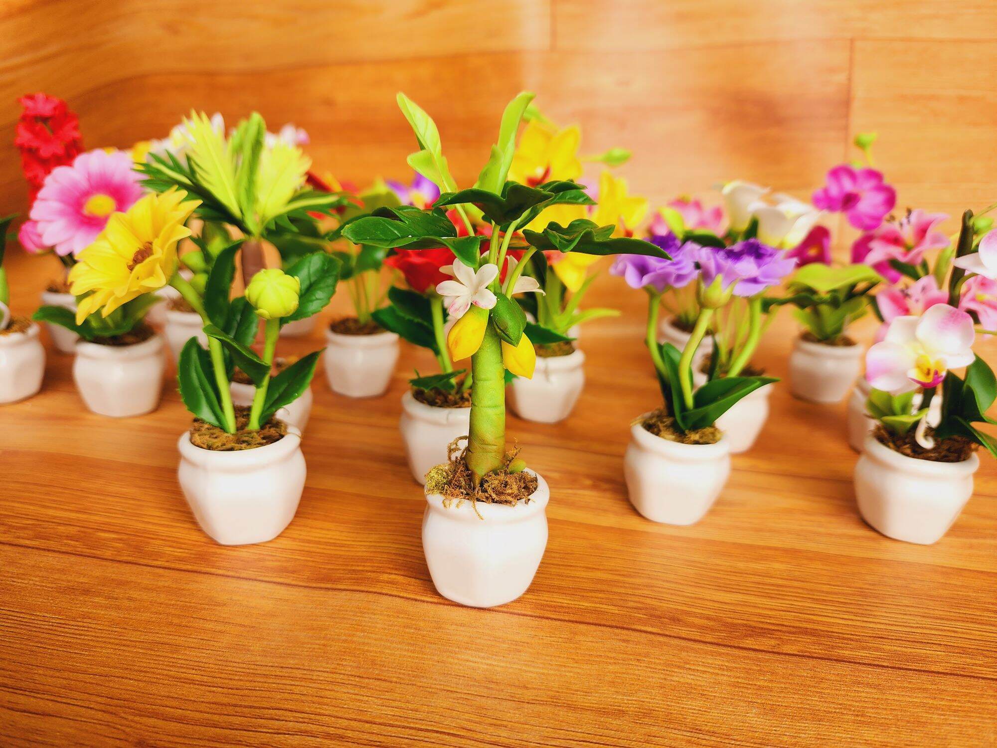 [ HOA ĐẤT SET ] [ CHẬU HOA MINI CAO 10-12CM ] CHẬU HOA GIẢ ĐỂ BÀN, CHẬU CÂY MINI TRANG TRÍ