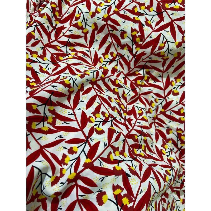2m x 1m5 vải lụa mango mịn lá đỏ nhẹ bay may bộ áo dài váy