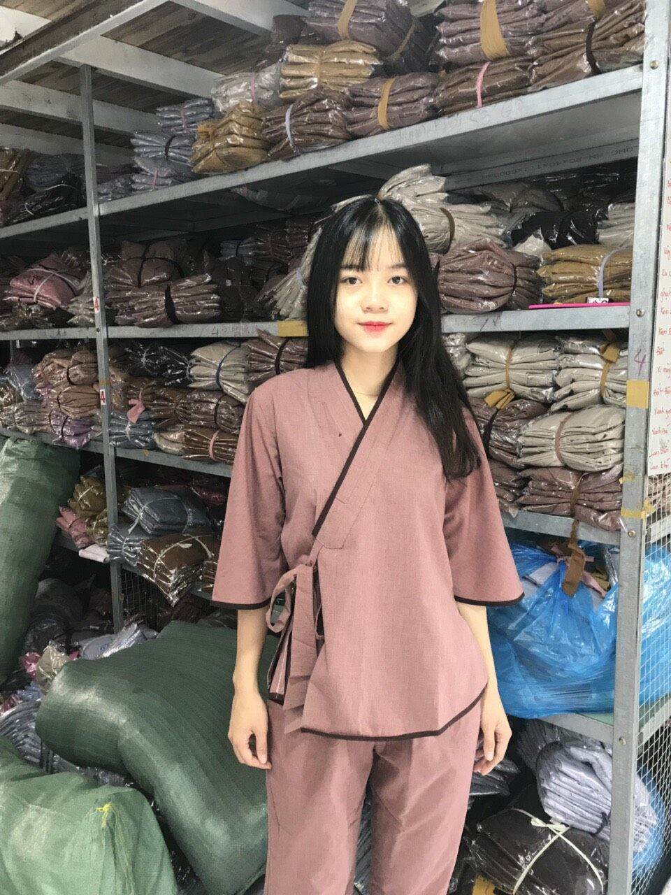 Bộ nữ đi chùa vải tixi cột nơ cao cấp