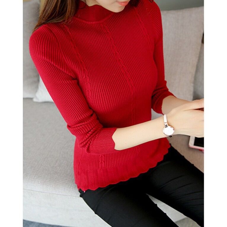 Áo len nữ dài tay cổ hoa (Ảnh+Video thật)