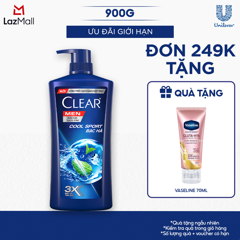  Dầu Gội Sạch Gàu Clear Men Cool Sport Bạc Hà Đánh Bay Gàu Ngứa Và Vi Khuẩn Mát Lạnh Cực Đỉnh Suốt Ngày Dài 900g 