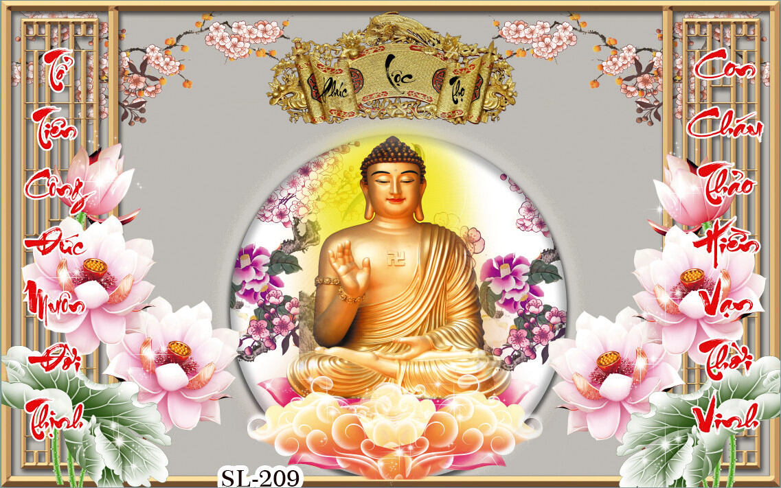 Tranh dán tường 3d dán bàn thờ ông bà chữ Phúc Lộc Thọ SL209 - Tranh Phật - Tranh dán phòng thờ gia tiên - Tranh cuốn thư câu đối bàn thờ