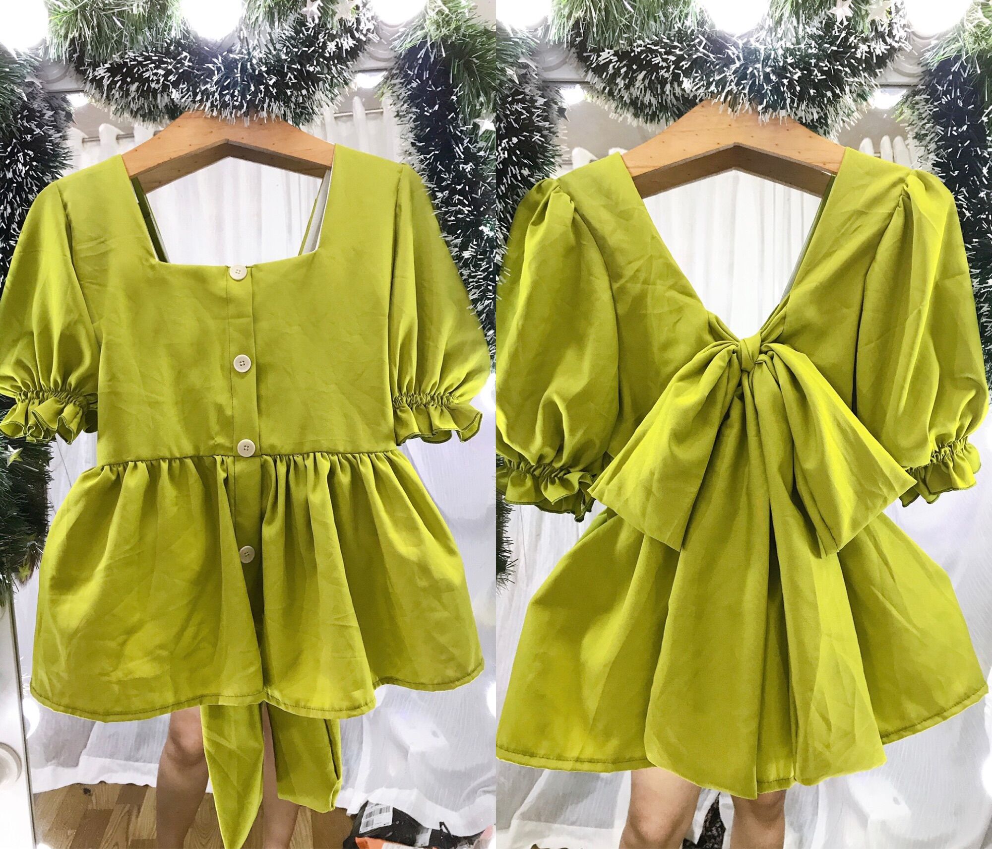 [bigsize 60-80kg] Áo thắt nơ lưng đính nút (có lẻ chân váy)