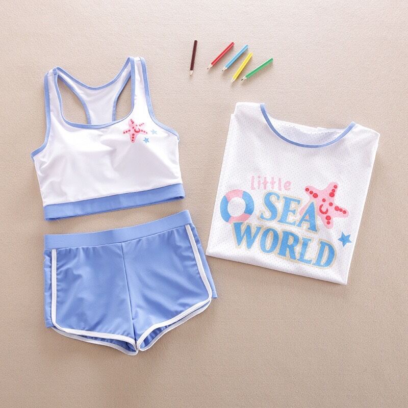 Set Đồ bơi bé gái 3 chi tiết, bộ bơi cho trẻ em từ 2 đến 12 tuổi, size đại 46kg bikini