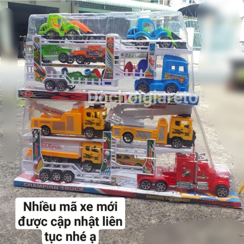 Đồ Chơi Xe Tải Container 3 Tầng Chở Xe Con (kèm 5 chiếc xe)