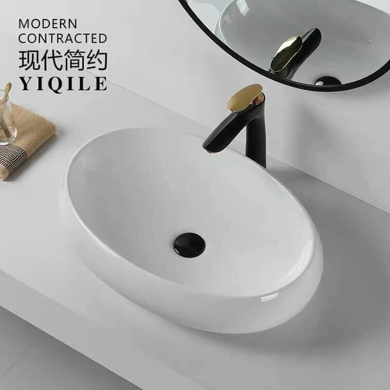Lavabo sứ để bàn thuyền, ovan Trắng (không bao gồm vòi labo, xã labo)