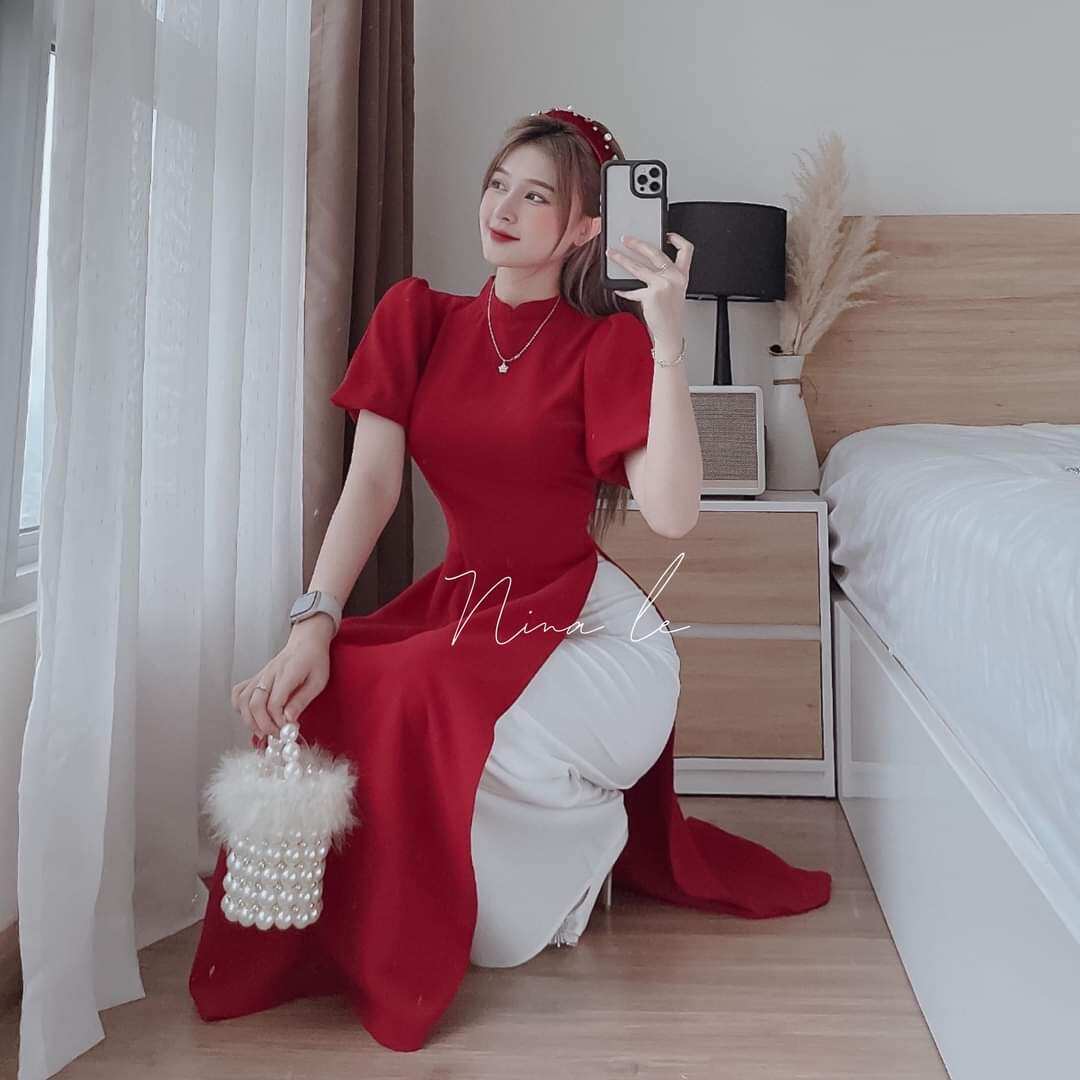 ÁO DÀI CÁCH TÂN TAY PHỒNG VỚI QUẦN LỤA TRẮNG
