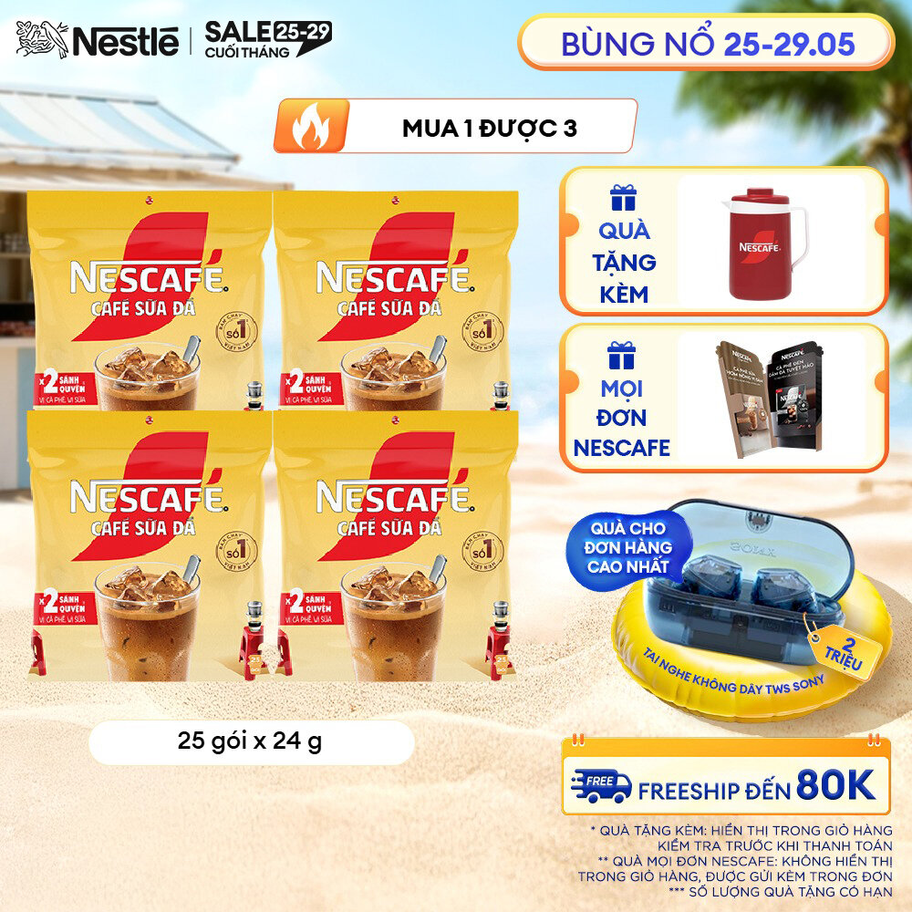 [ƯU ĐÃI THÁNG 5] [FREESHIP HCM] Combo 4 Bịch Cà phê sữa NESCAFÉ Cà phê sữa đá (Bịch 25 gói x 24 g)