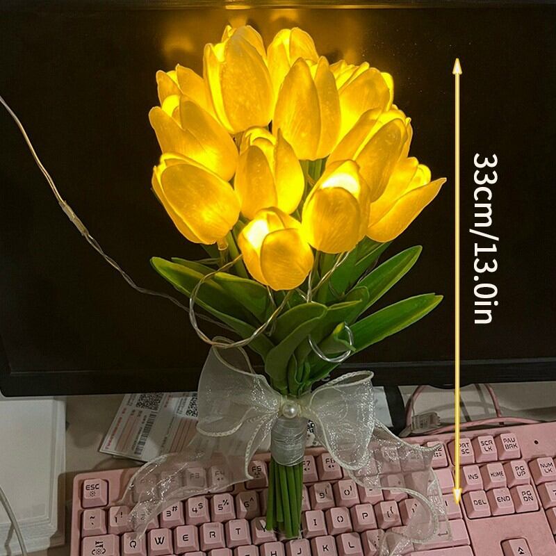 Hoa tulip bó 10 cành có đèn như ảnh cực đẹp có kèm pin