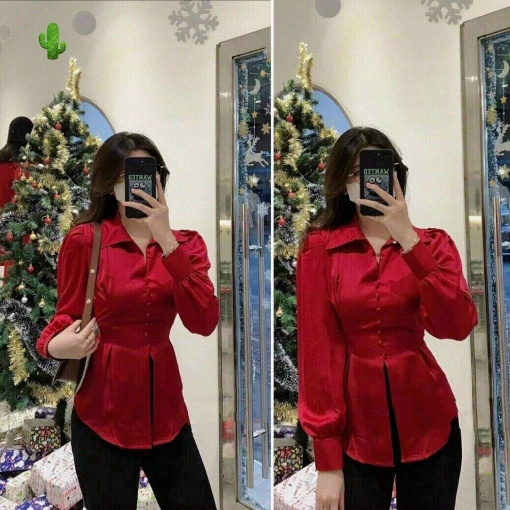 áo sơ mi cổ trụ phí bóng loại 1 cột nơ sau pc
