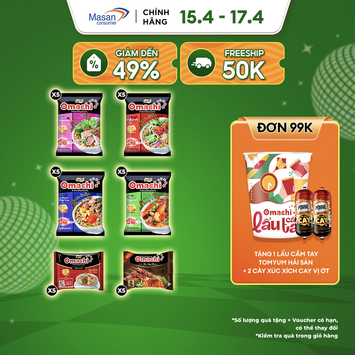 Combo Lốc mì xốt bò hầm, sườn, tôm chua cay + bò hầm xốt vang + thịt xiên nướng + bắp bò riêu cua (mỗi loại 5 gói)