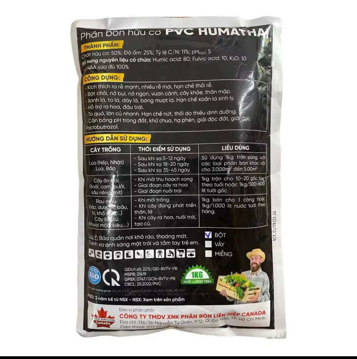 PHÂN BÓN SIÊU HUMIC USA. Gói 1kg dạng bột