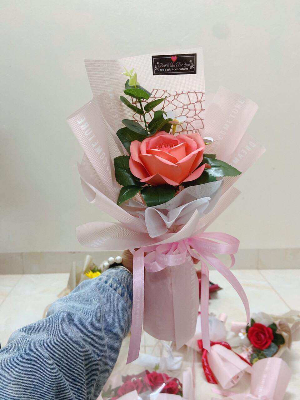 BÓ HOA HỒNG GIẤY HANDMADE 1 BÔNG