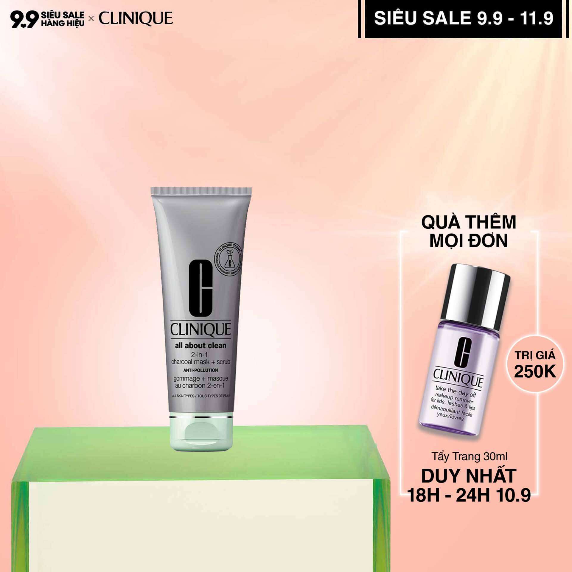 [VOUCHER ĐẾN 500K] Mặt nạ than đen kết hợp tẩy tế bào chết hai trong một Clinique All About Clean Charcoal Mask + Scrub - Face Mask & Scrub 100ml