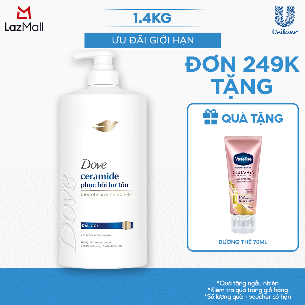 Dầu gội Dove Phục Hồi Hư Tổn Với Công nghệ Định Vị Hư Tổn Giúp tóc suôn mượt, khỏe đẹp 1.4 KG (bao bì tùy đợt nhập hàng)