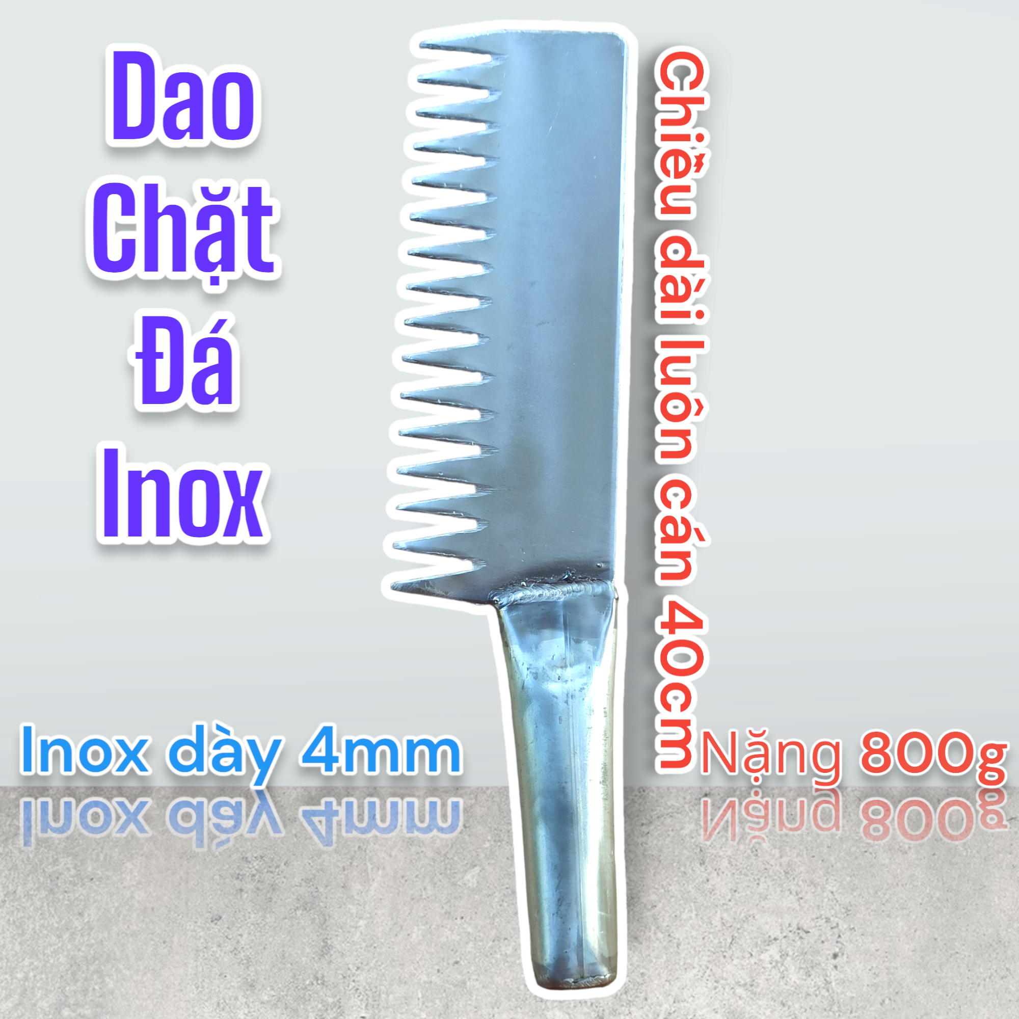 Dao chặt đá inox dày 4mm nặng 800g