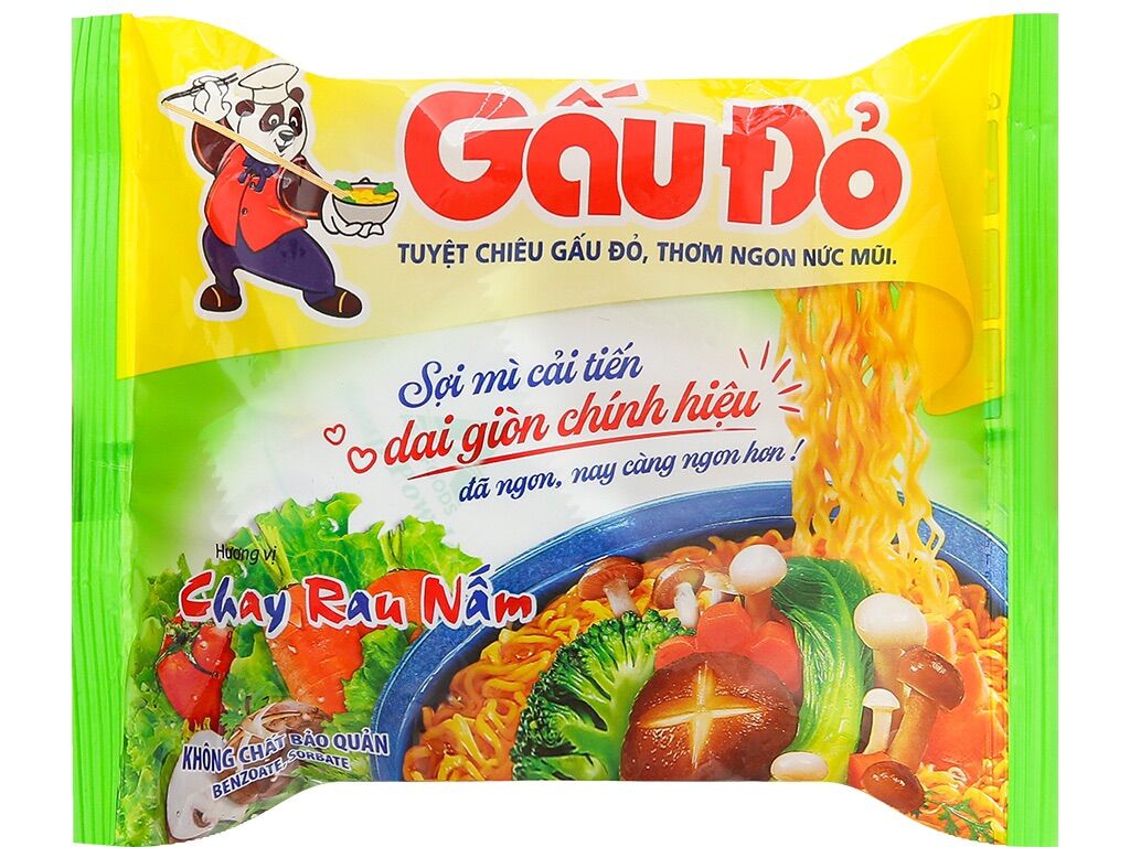 Mì Gấu Đỏ Chay rau Nấm thùng 30 gói 63g