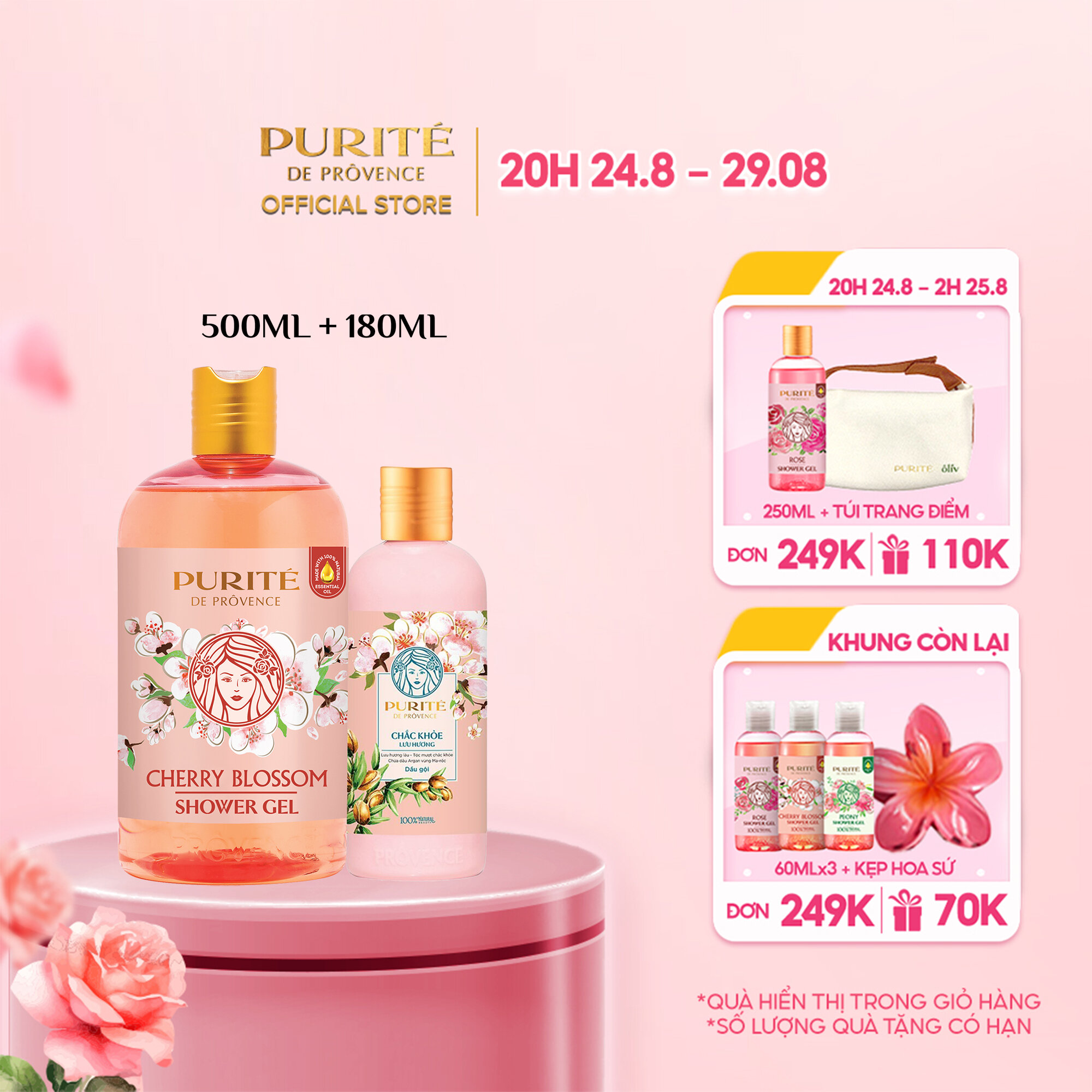 Combo Tắm Gội Purite Hương Hoa Anh Đào