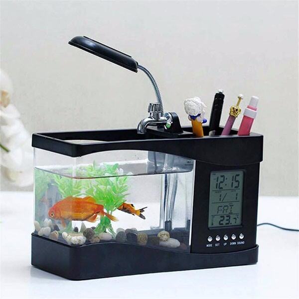Bể cá mini để bàn làm việc kèm Màn hình LCD hiển thị đồng hồ, đo nhiệt độ