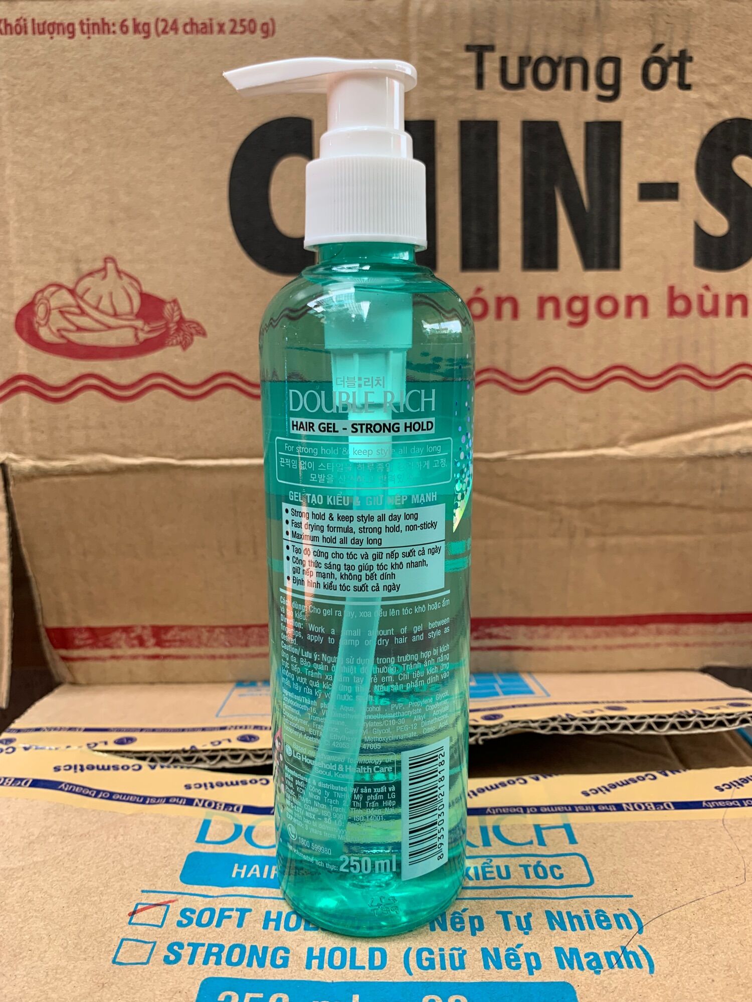 GEL tạo kiểu cho tóc uốn Double Rich hard hold 250 ml(mầu xanh)