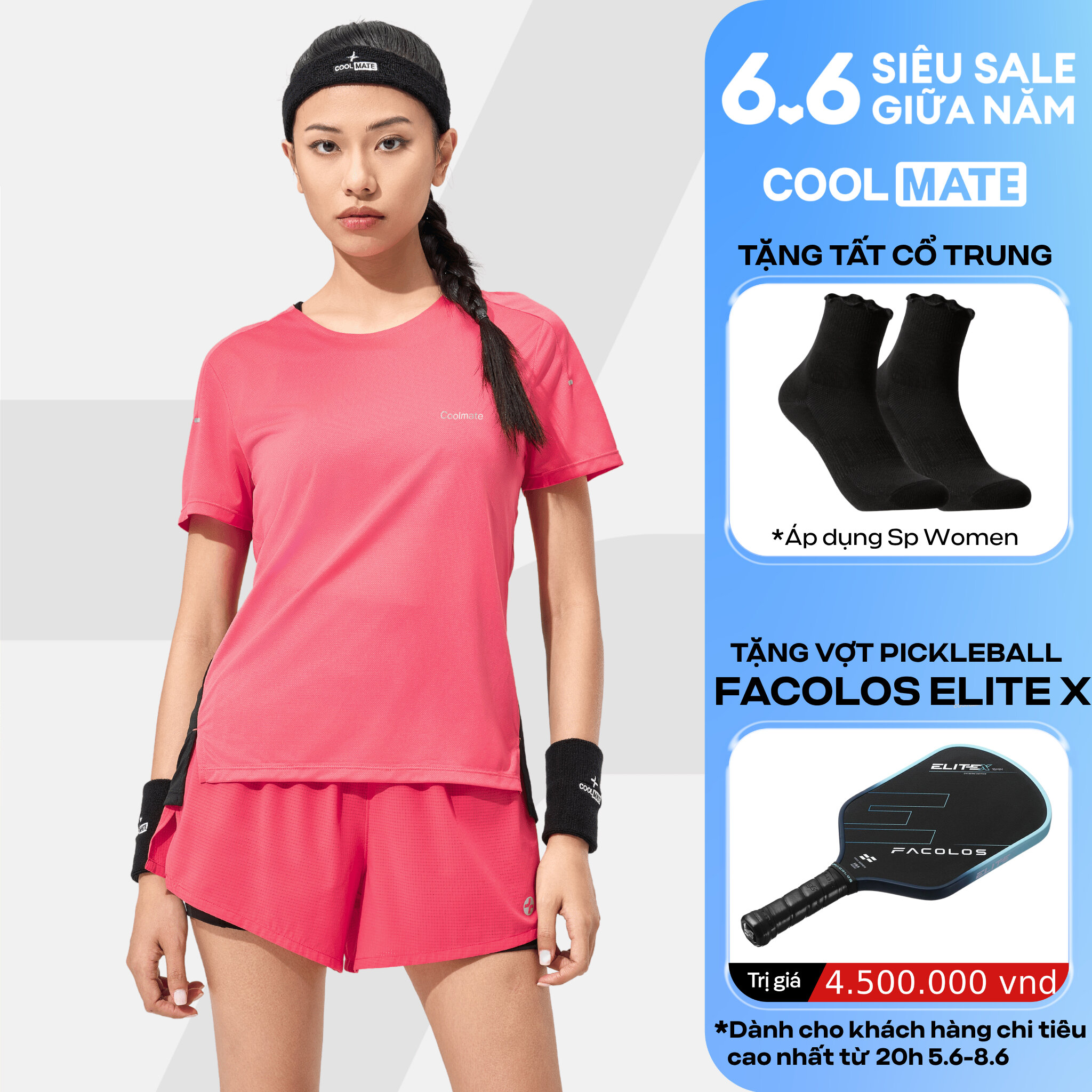 [TẶNG TẤT CỔ TRUNG]Set đồ thể thao nữ chạy bộ, Pickleball Áo Race Tee và quần Race Shorts 2 lớp thoáng mát, nhanh khô - Coolmate Women