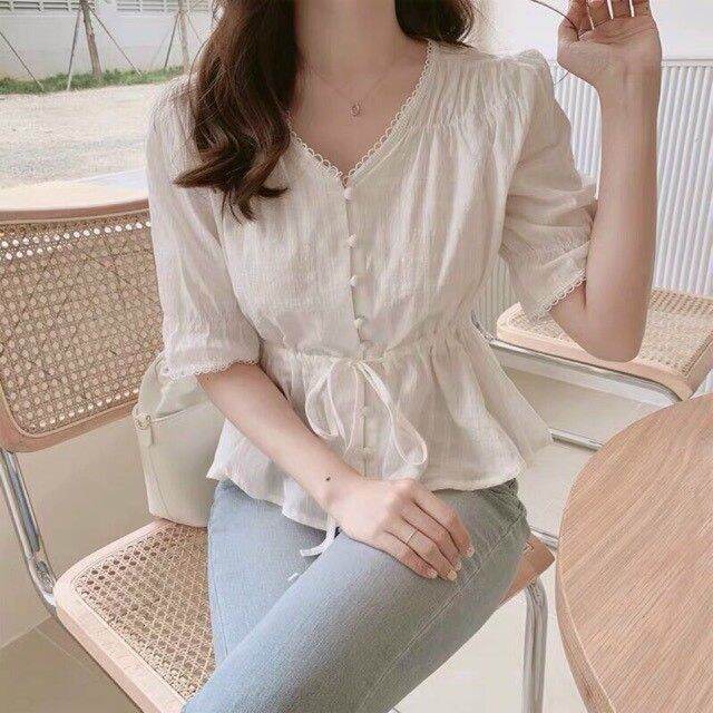 ÁO SƠ MI CỘT DÂY EO ẢNH THẬT CUỐI XINH