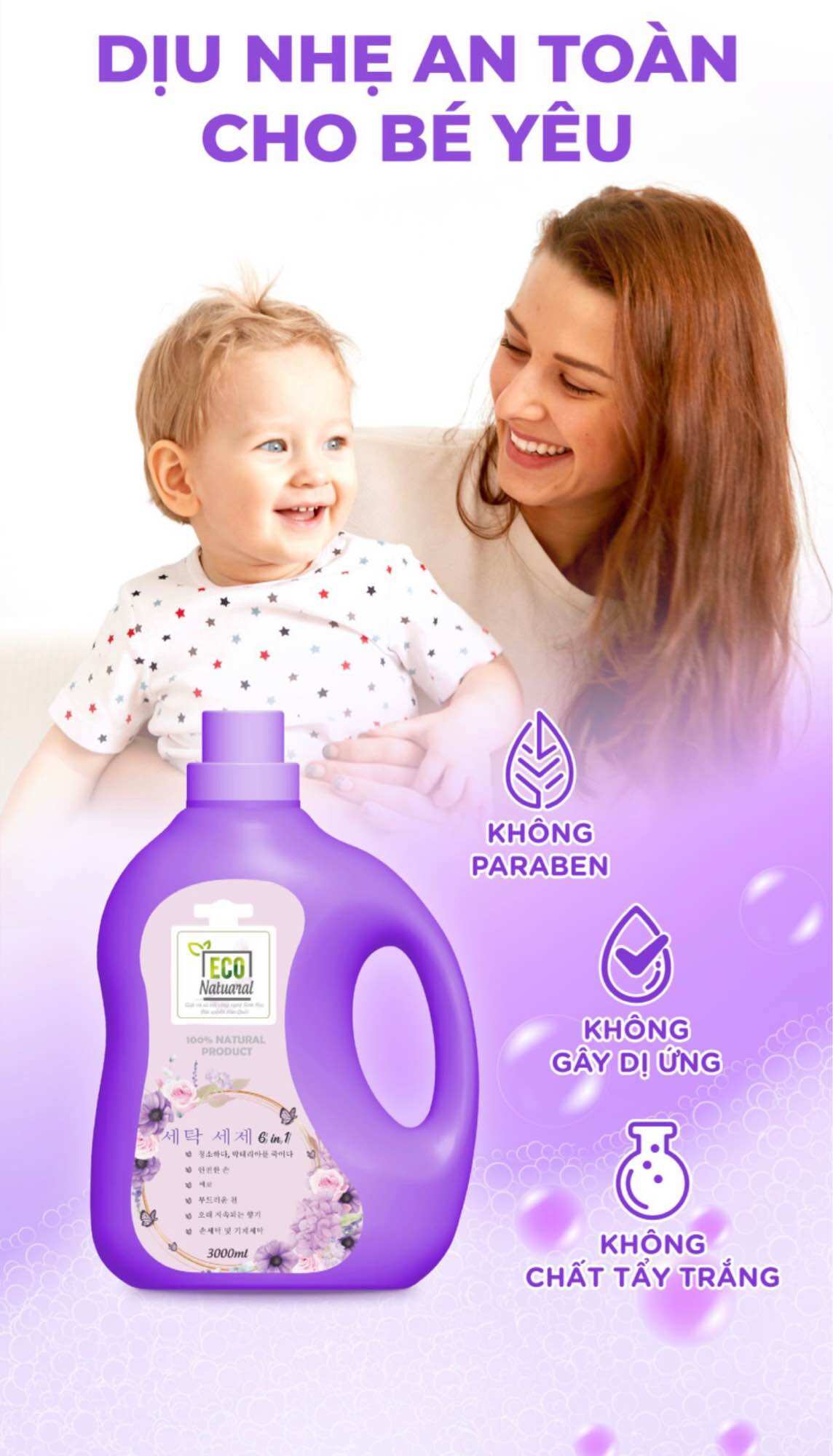 Túi Nước giặt xả ECO NATUARAL hương hoa - 2 túi 6 lít