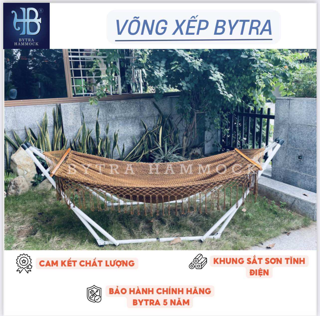 Võng xếp sắt sơn tĩnh điện cao cấp bao gồm khung võng và lưới võng nằm đan tay thủ công