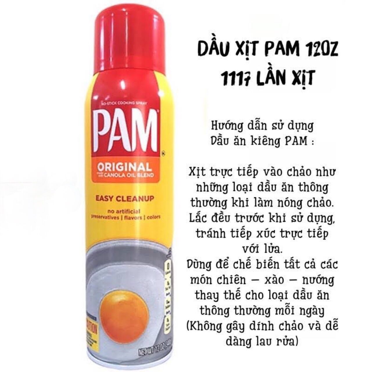 (U.S.A)Dầu Ăn Kiêng 0 Calo Dạng Xịt Pam Original 340g