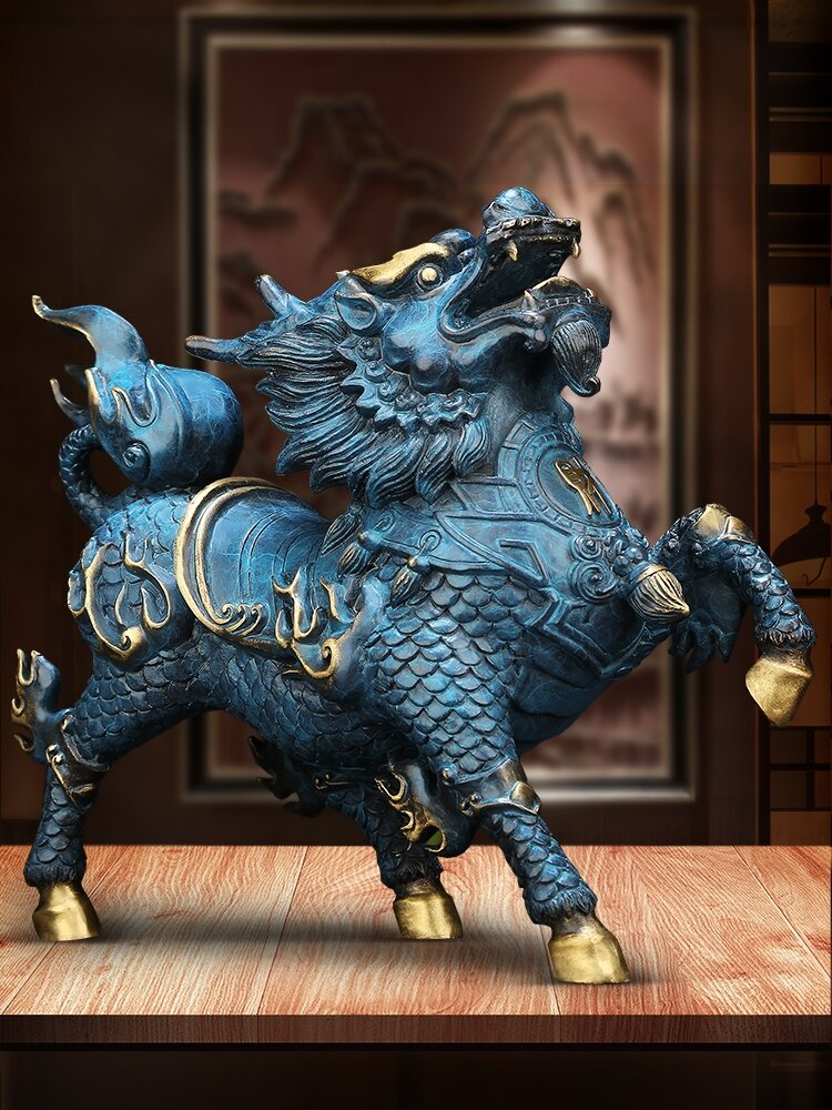 Ji Shanyuan | Copper Kirin Decorative Figurine for Home and Office Luck-Bringing Decor