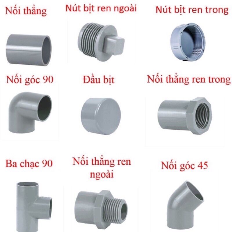 Phụ kiện ống nước , nối, cút , chếch, tê, bịt ống 21, 27