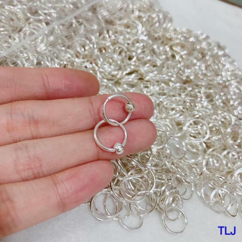 Khuyên tai 1 bi bạc ta- khuyên đeo sát tai cho nữ - bông tai trẻ em bạc ta