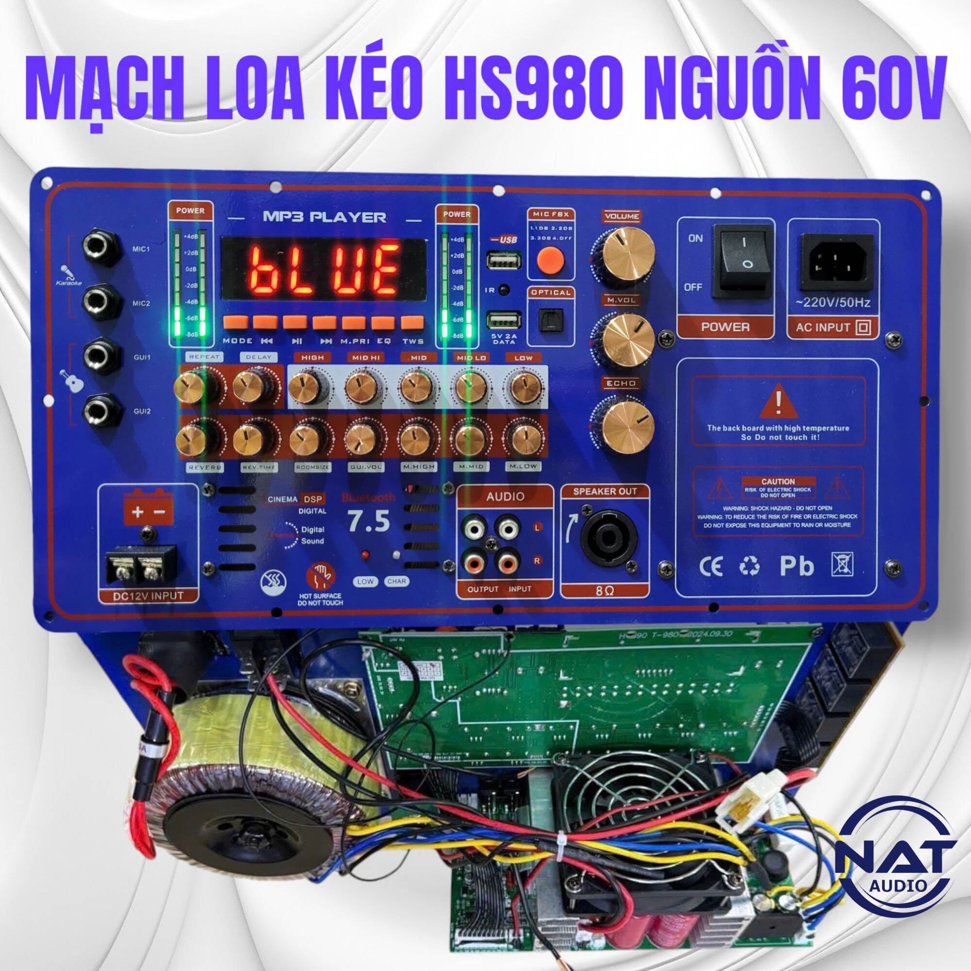 Mạch loa kéo công suất lớn HS980 nguồn 60V mạnh mẽ có quạt tản nhiệt